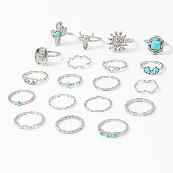 NEW 19ct Western style rings, turquoise vintage style, stackable rings, cowgirl - Picture 2 of 5